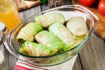 Stuffed cabbage prepared for cooking