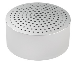 Metal speaker, silver, isolated on white background.