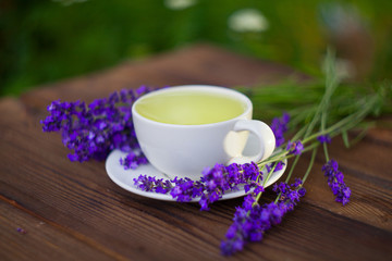delicious green tea in a beautiful glass bowl on table