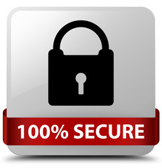 100% secure white square button red ribbon in middle