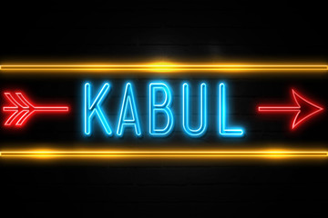 Obraz premium Kabul - fluorescent Neon Sign on brickwall Front view