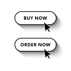 Buy now button. Order now button. Long shadow. Vector illustration.