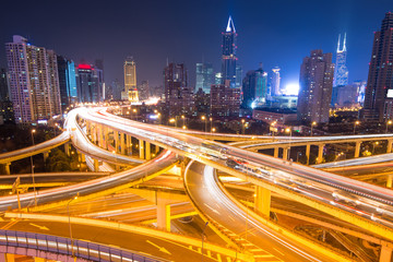 Fototapeta na wymiar elevated road junction panorama in shanghai at dusk,China