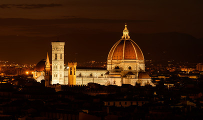 Fototapeta na wymiar Cathedral Santa Maria of Flowers by Night - from Piazza Michelangelo, Florence, Tuscany, Italy, Europe
