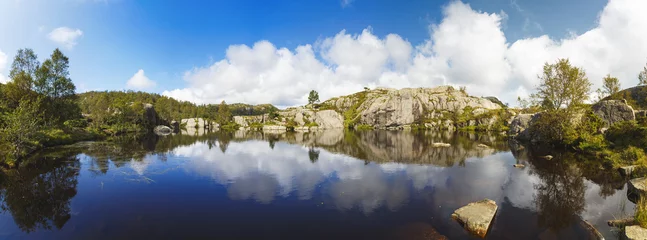 Zelfklevend Fotobehang Panoramic view of lake © castenoid
