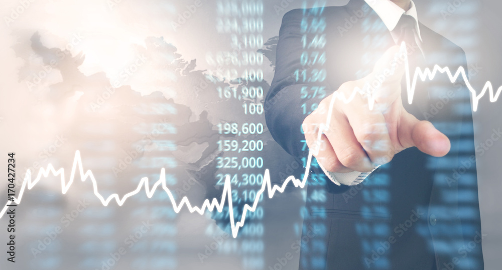 Wall mural analysing illustrated chart stock market financial data on screen