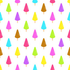 Ice cream colorful icon seamless pattern in geometric flat style. Festive sweet background.