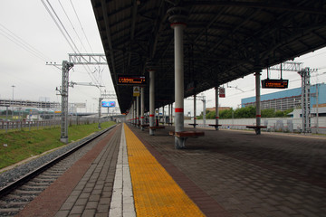  View of the empty platform of the Moscow Central Ring, at the Dubrovka station..