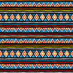 Tribal design. Seamless african pattern at black background. Vintage watercolor