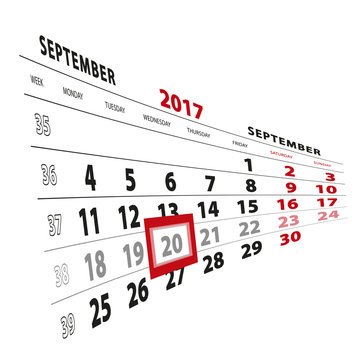 20-september-highlighted-on-calendar-2017-week-starts-from-monday-stock-vector-adobe-stock