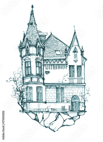 Beautiful Old House With Sloping Roofs And Spiers Gothic