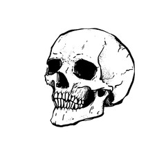 Skull on a white background. Dark style illustration. It can be used for printing on t-shirts, postcards, or used as ideas for tattoos.