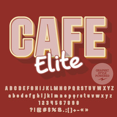Retro vector alphabet set. Font with text Cafe Elite. Contains graphic style.