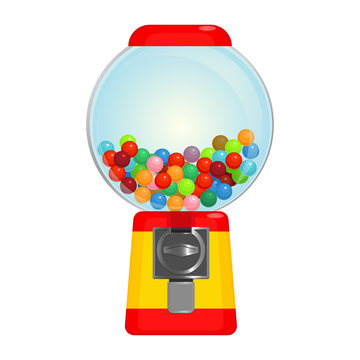 Sphere gumball machine container with sweet candies vector illustration
