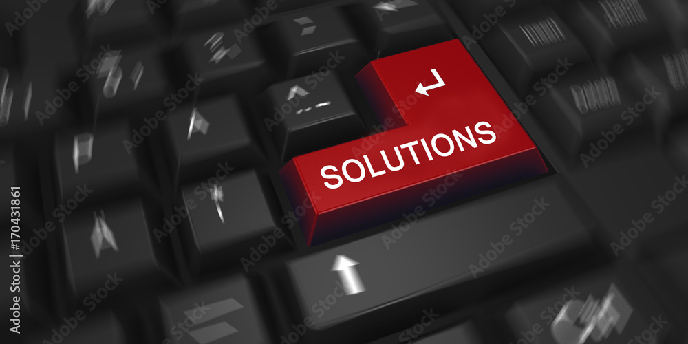 Fototapete black keyboard with red button with solutions