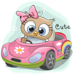 Cute Owl Girl goes on the car