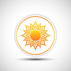 Abstract yellow sun icon. White button with sun.