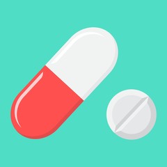 Pills flat icon, medicine and healthcare, drug sign vector graphics, a colorful solid pattern on a cyan background, eps 10.