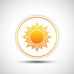 Abstract yellow sun icon. White button with sun.