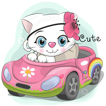 Cute Kitten Girl goes on the car