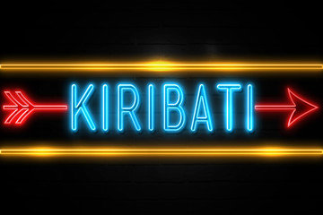 Kiribati  - fluorescent Neon Sign on brickwall Front view