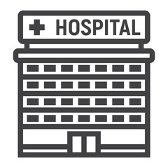 Hospital building line icon, medicine and healthcare, architecture sign vector graphics, a linear pattern on a white background, eps 10.