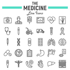Medicine line icon set, medical symbols collection, healthcare vector sketches, logo illustrations, anatomy signs linear pictograms package isolated on white background, eps 10.