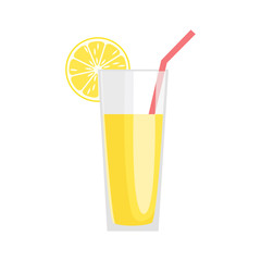 Lemonade in a glass with a slice of lemon isolated on a white background. Vector illustration.