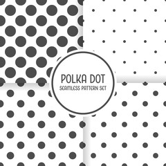 Polka dot seamless pattern background set. Black and white vector illustration.