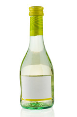 White wine bottle closeup isolated on white background