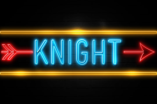 Knight  - fluorescent Neon Sign on brickwall Front view