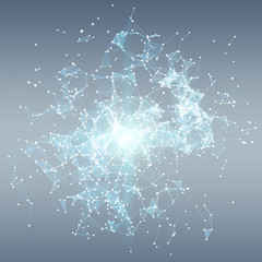 Flying nodes network connection 3D rendering