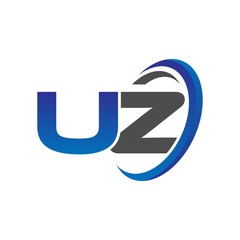 vector initial logo letters uz with circle swoosh blue gray