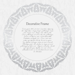 Vintage silver round frame on a textured background. Vector illustration.