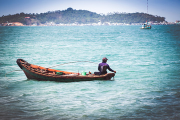 Obraz premium traditional colorful vietnamese fishing boats in Nam Du island, Kien Giang, Vietnam