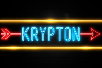 Krypton  - fluorescent Neon Sign on brickwall Front view