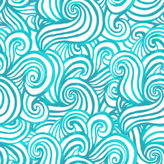 Seamless watercolor sea wave hand-drawn pattern, waves background. Water or wind flow. Can be used for wallpaper, pattern fills, web page, background, surface textures.