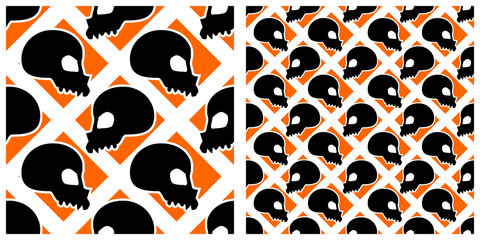 Seamless of Halloween pattern on transparent background. Single pattern is shown in the left. The example of assembly seamless is shown in the right.  