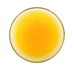 A glass of passion fruit juice top view on white background. Passion fruit are rich in...