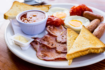 classical english breakfast with egg and ham
