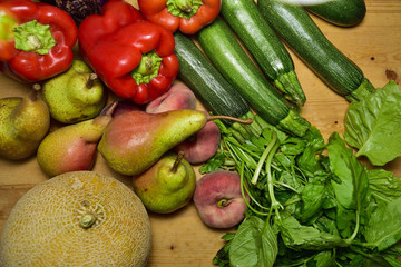 fruits and vegetables, zucchini, pears, melons, peppers,