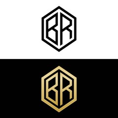 initial letters logo br black and gold monogram hexagon shape vector - obrazy, fototapety, plakaty