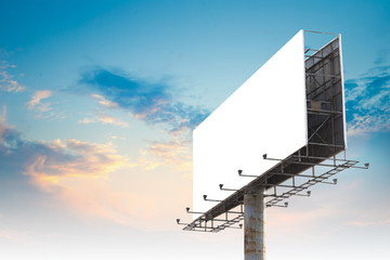 Blank Outdoor Advertising Billboard Hoarding Against Cloudy Sky, White Copy Space for Mock Up Design or Marketing Message © 安琦 王