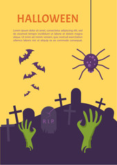 Halloween Banner. Tomb Stone Zombie Hand From Ground.