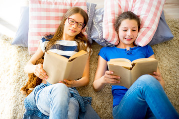 Two sisters reading books