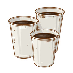 Set of three paper coffee cup over white background. Cartoon coffee cup.