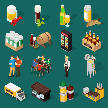  Beer Isometric Icons Set