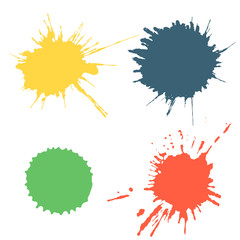 Vector set of colorful ink splash, blots and brush strokes, isolated on the white background. Series of vector splash, blots, brush strokes and elements for design.