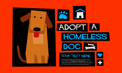 Adopt A Homeless Dog  (Flat Style Vector Illustration Poster Design)