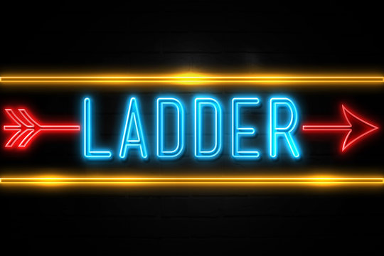 Ladder  - fluorescent Neon Sign on brickwall Front view